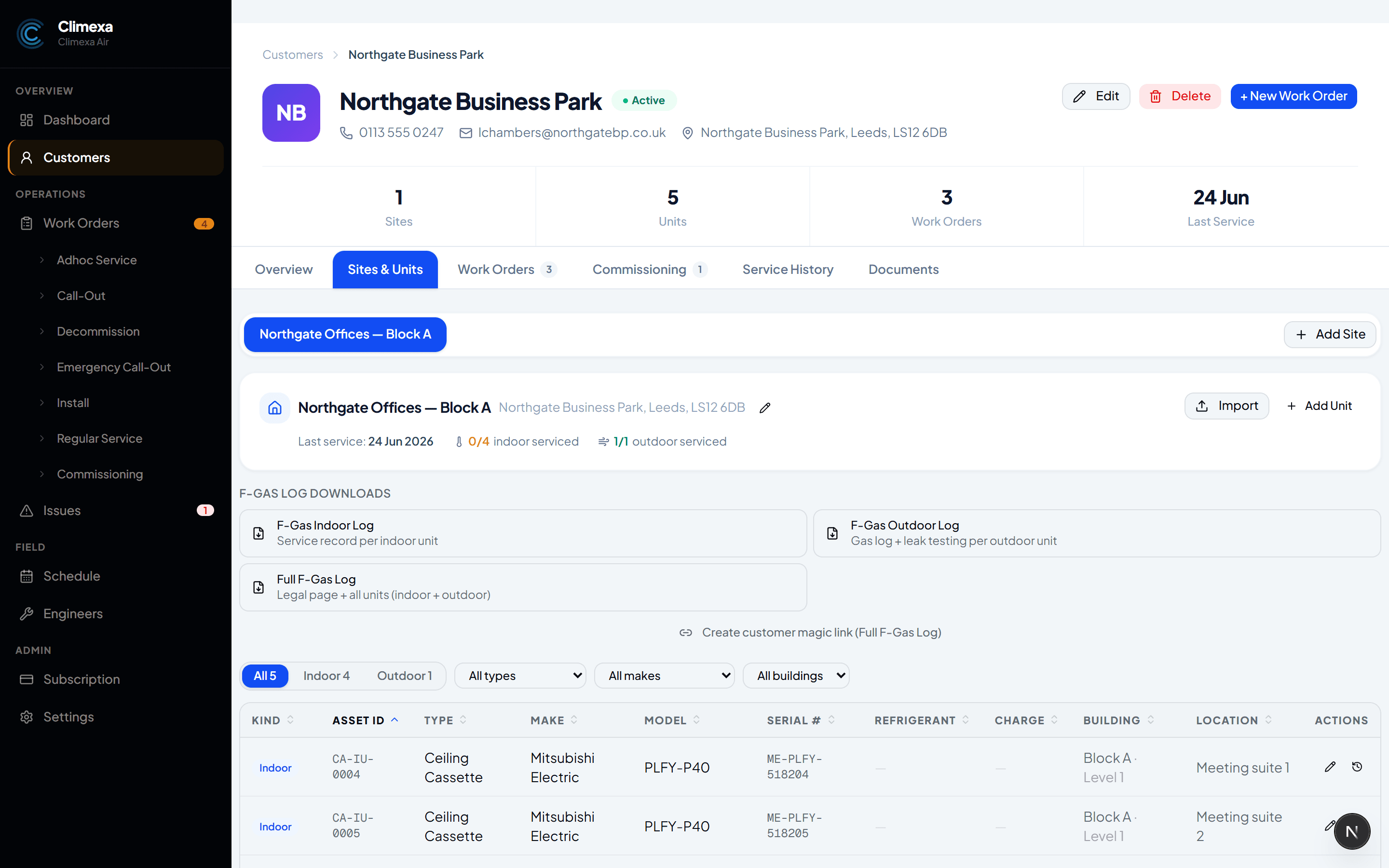 Climexa product screenshot — Refrigerant & F-Gas tracking